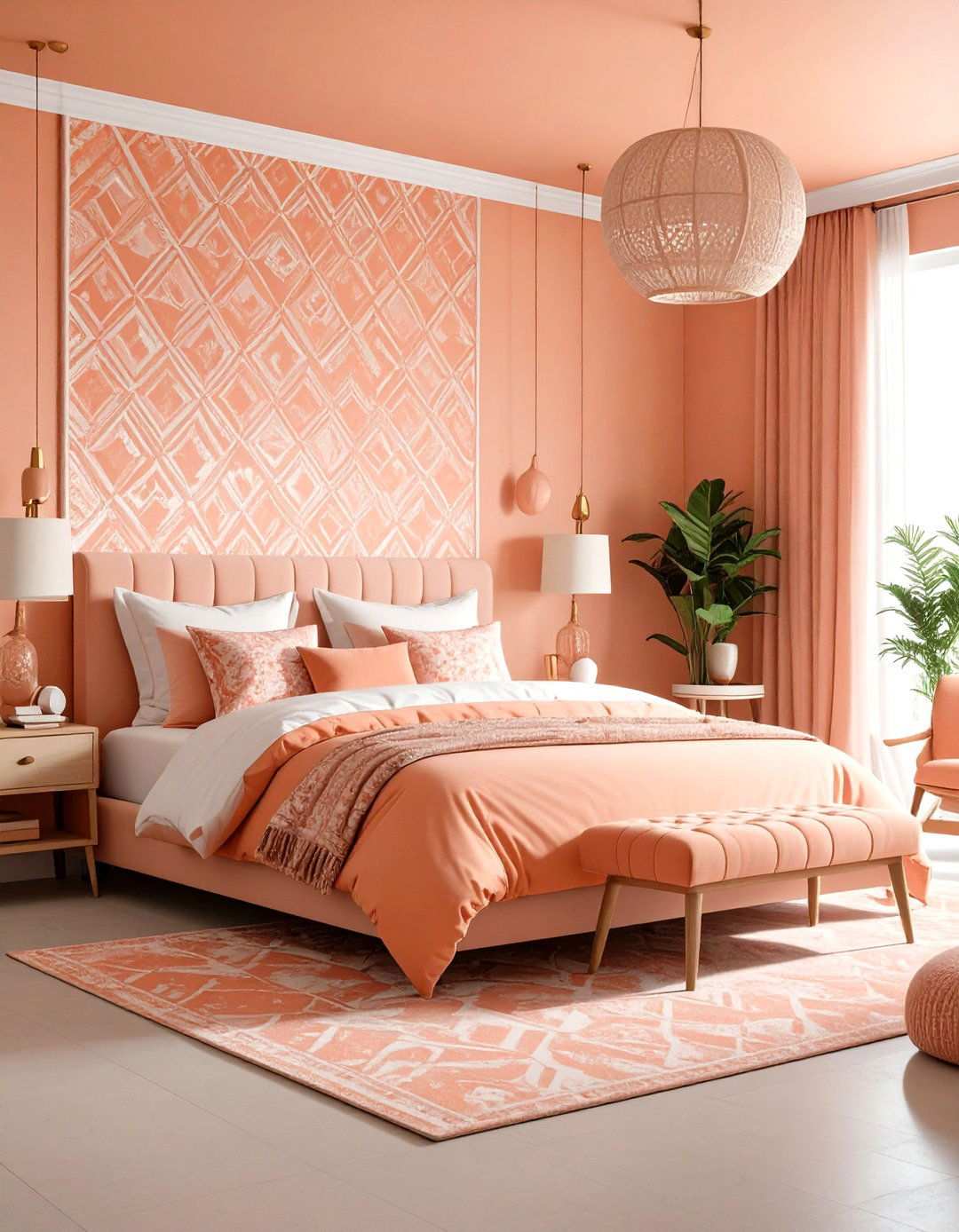 Maximalist Peach Pattern Bedroom - 24 Peach Bedroom Ideas