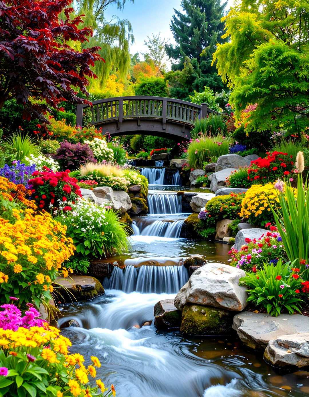 Meandering Stream Waterfall Connection - 24 Pondless Waterfall Ideas