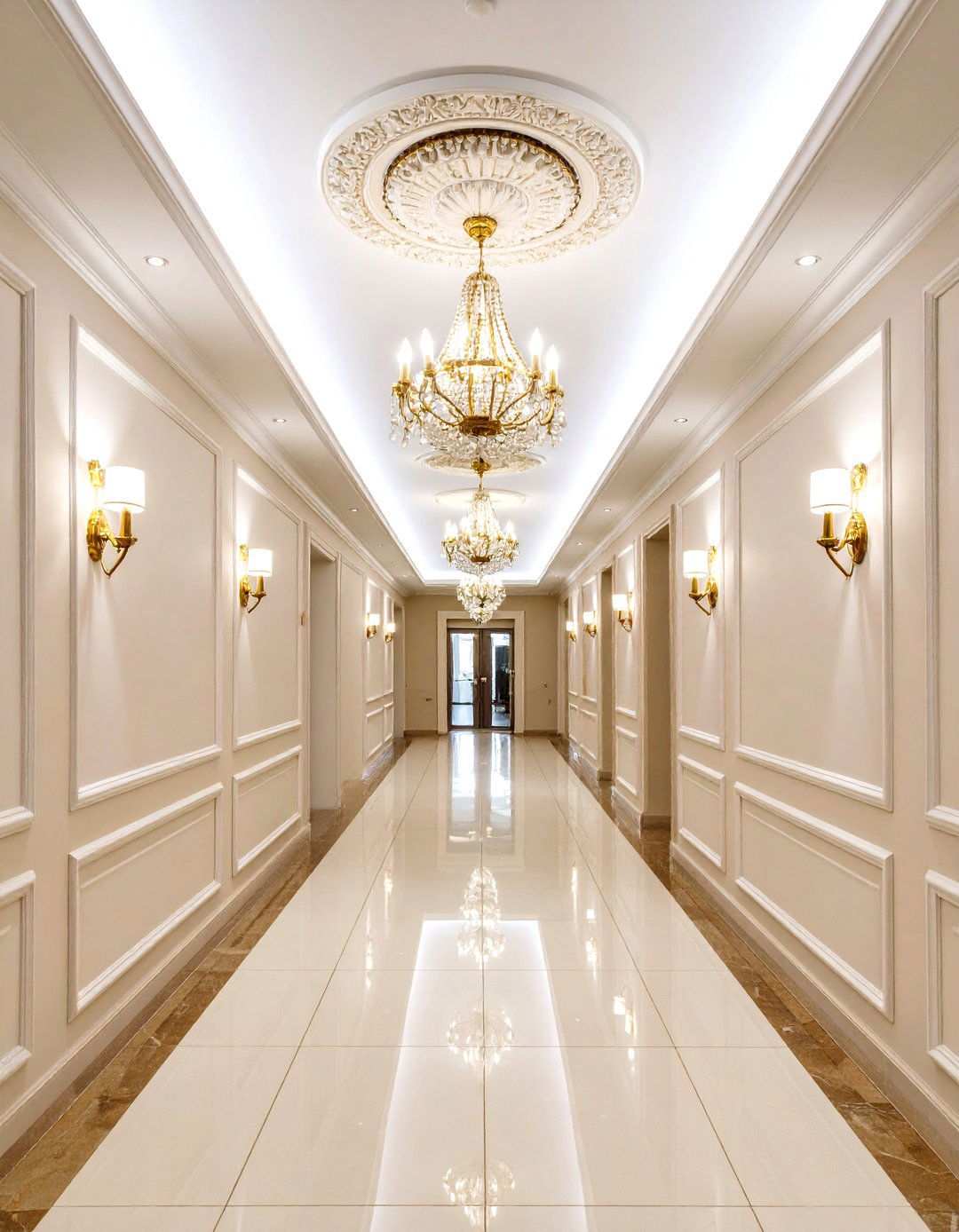 Medallion Ceiling Accent Design - 24 Narrow Hallway Lighting Ideas