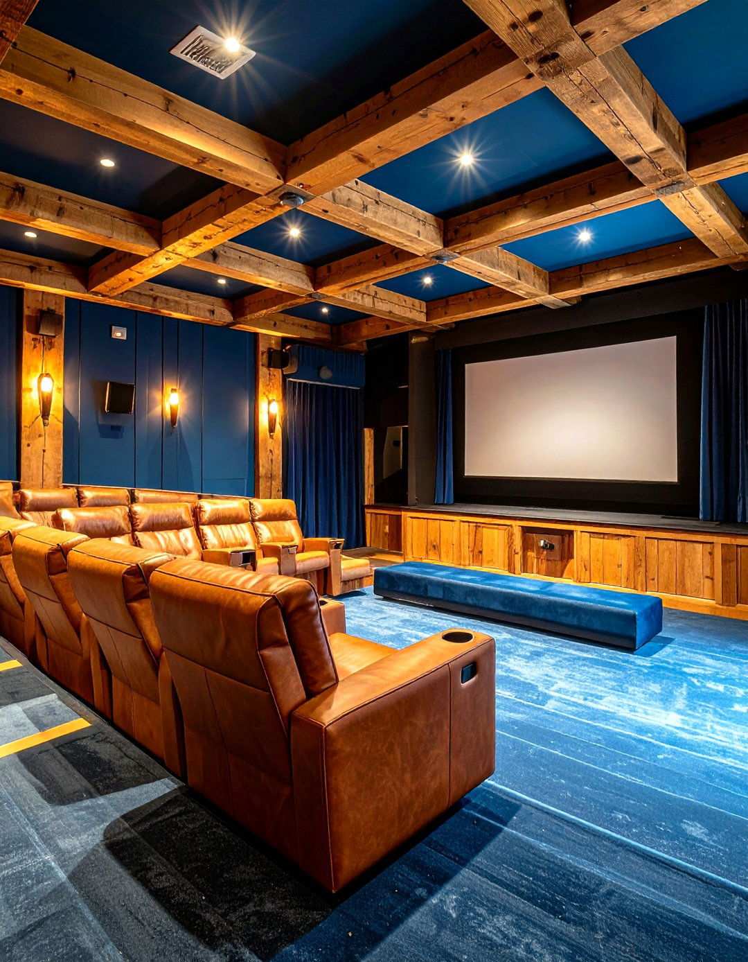 Media Room with Tiered Seating - 24 Rustic Barndominium Interior Design Ideas