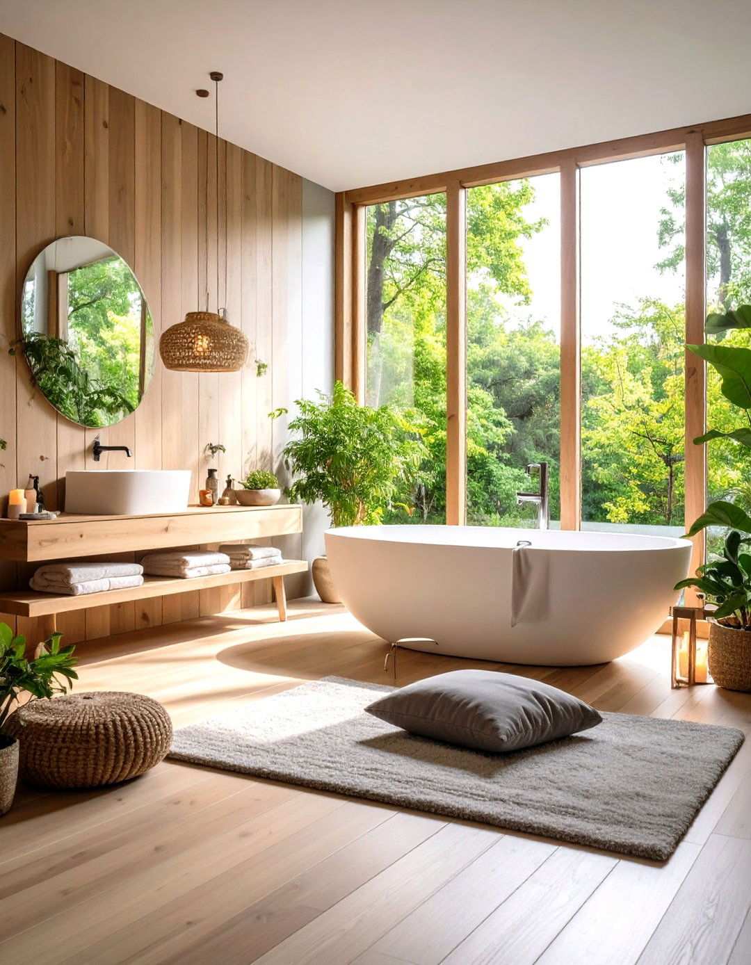Meditation Corner Bathroom with Seating Area - 24 Japandi Bathroom Ideas