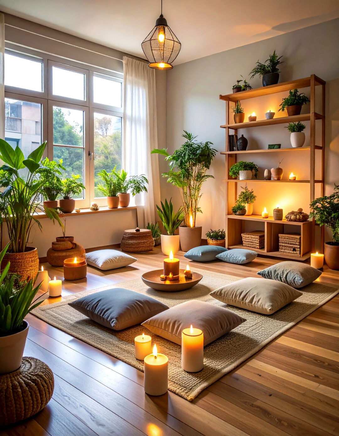 Meditation Yoga Corner with Plant Integration - 24 Small Home Gym Ideas