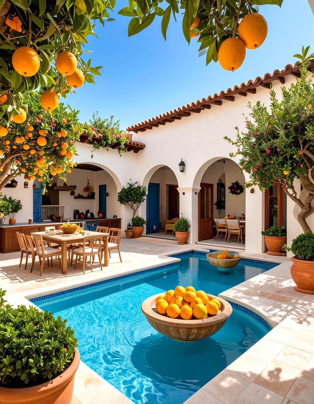 Mediterranean Courtyard Kitchen with Water Features - 24 Summer Kitchen Ideas