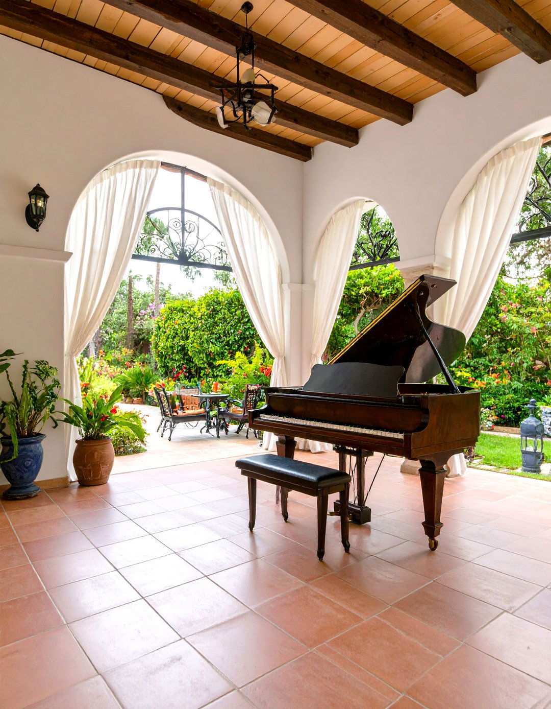 Mediterranean Courtyard Piano Room - 24 Piano Room Ideas
