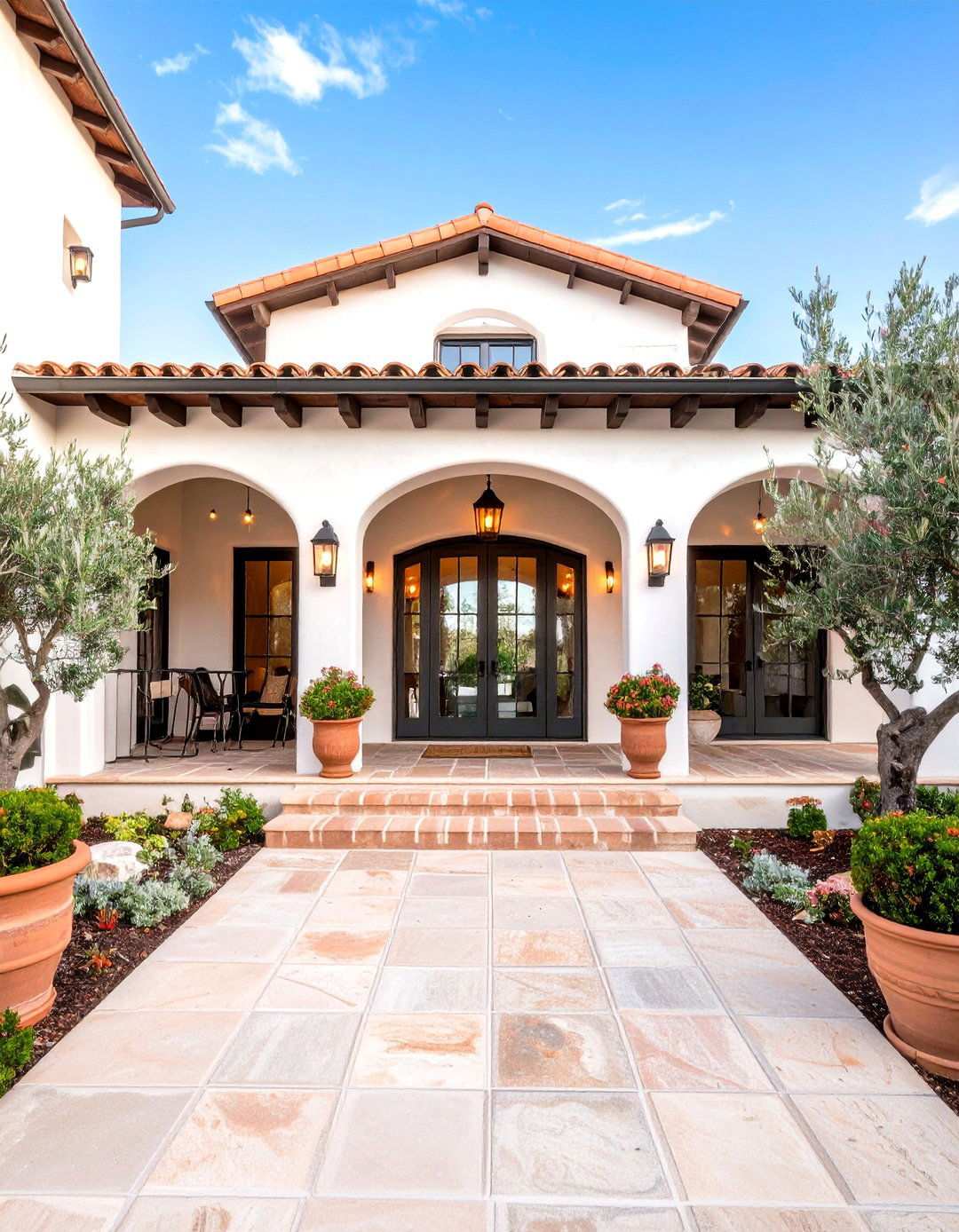 Mediterranean Farmhouse with Stucco Walls - 24 White Farmhouse With Wrap-around Porch Ideas