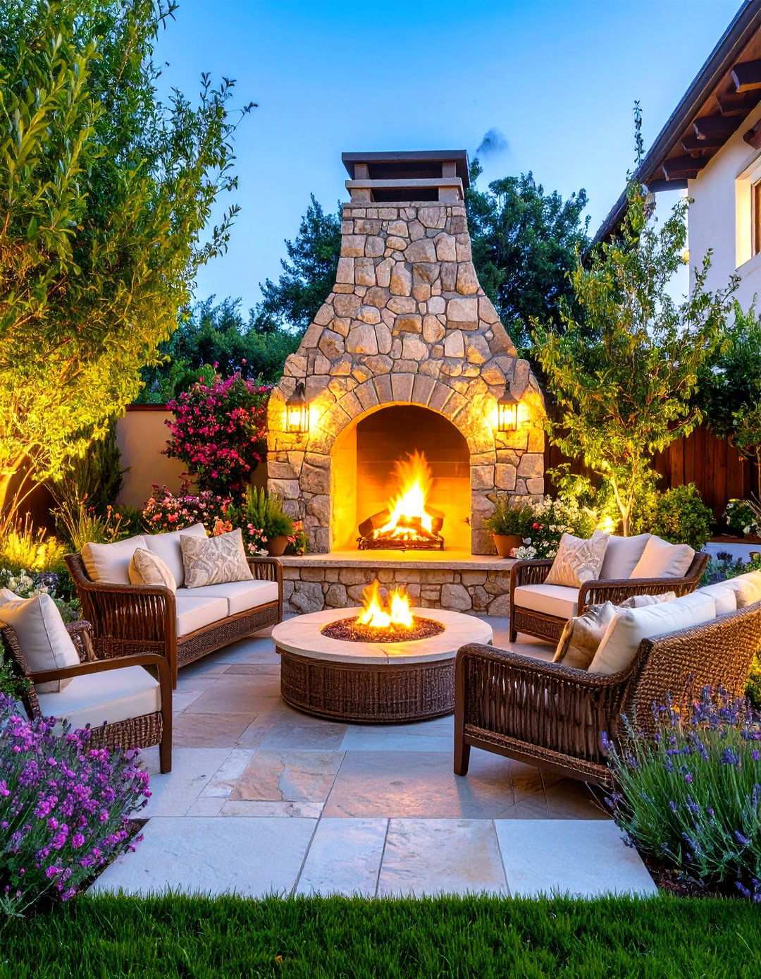 Mediterranean Fire Feature Gathering Space - 24 Mediterranean Patio Ideas