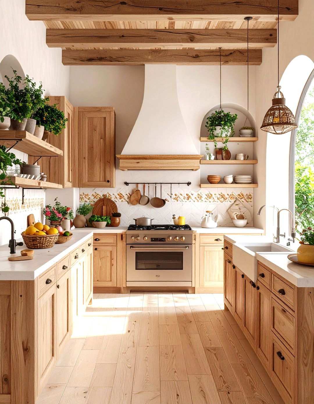 Mediterranean Kitchen with Olive Wood Butcher Block - 24 Kitchens With Butcher Block Countertops