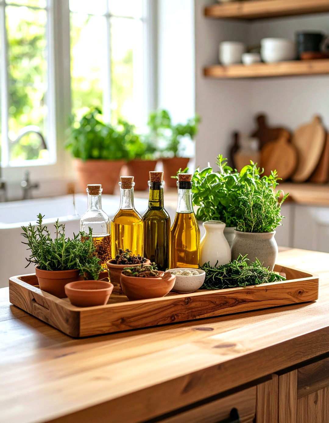 Mediterranean Olive Oil and Herb Kitchen Tray - 24 Tray Decor Ideas