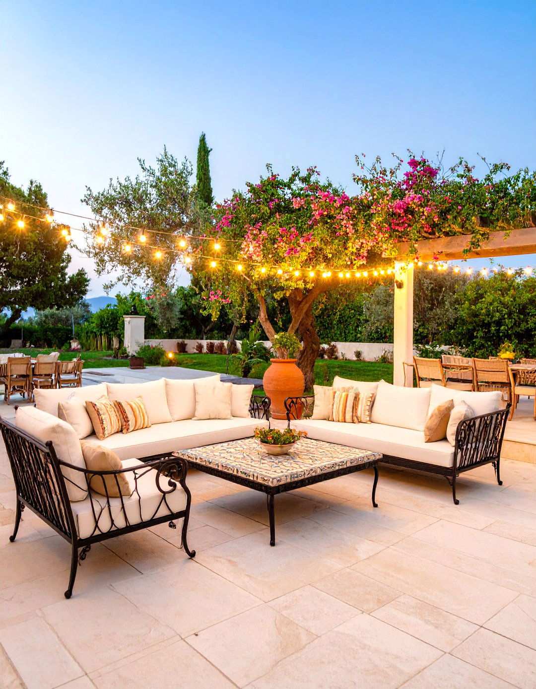 Mediterranean Outdoor Living Room with Stone Accents - 24 Outdoor Living Room Ideas