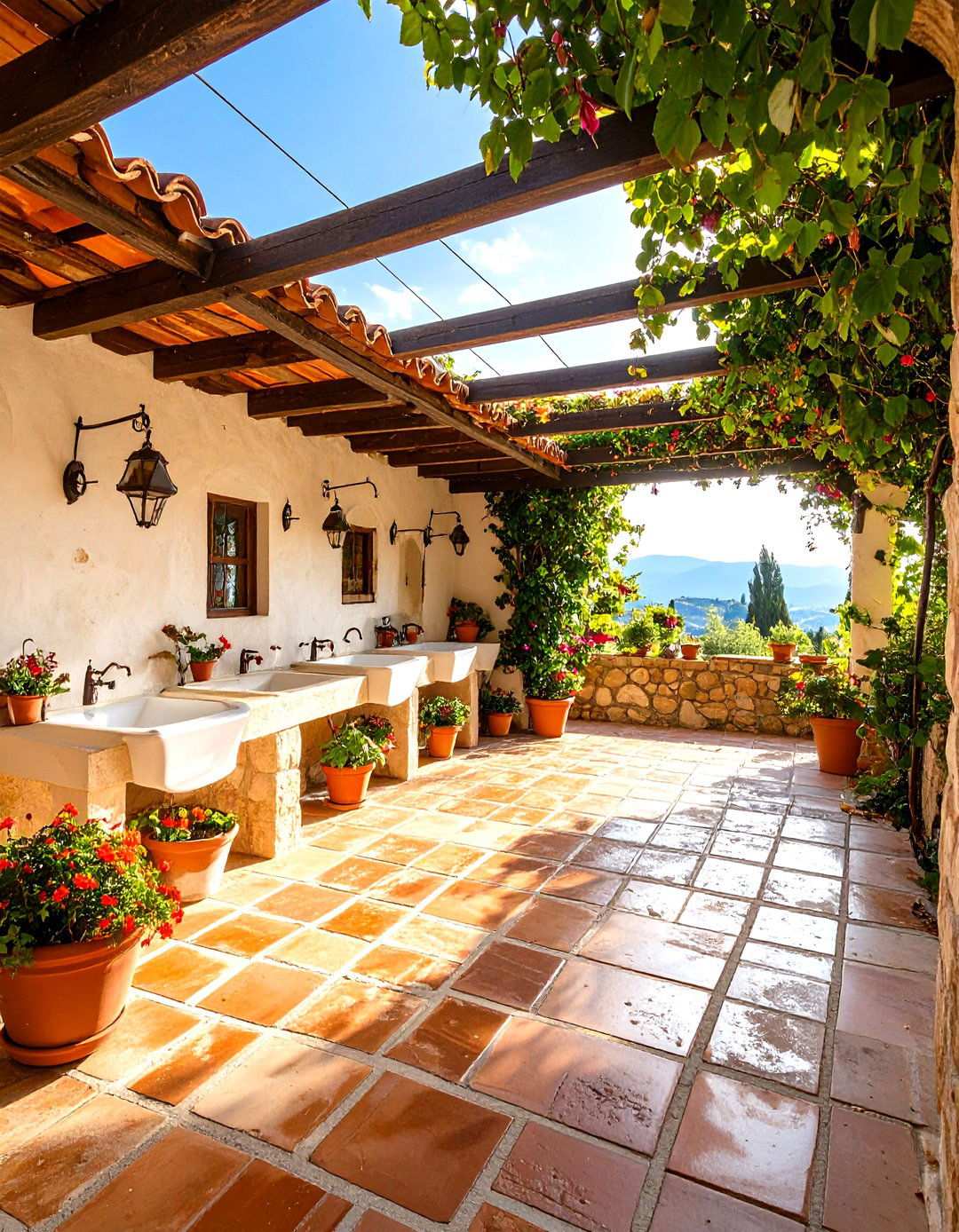 Mediterranean Outdoor Wash Area - 24 Outdoor Laundry Area Design Ideas