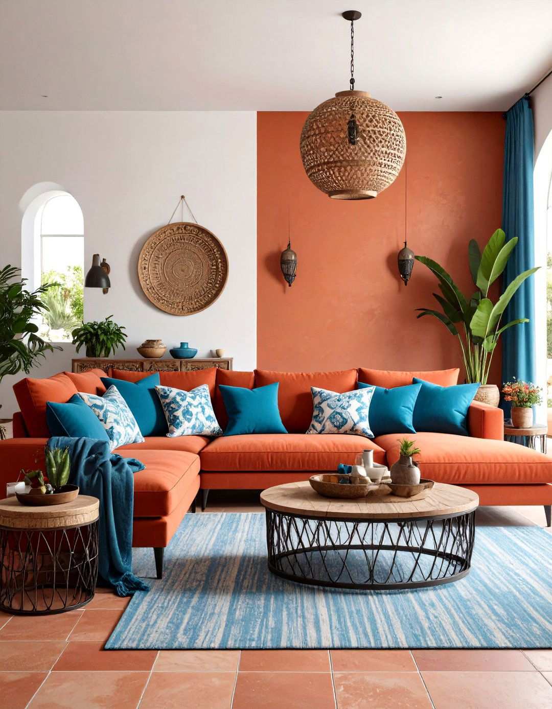 Mediterranean Red Couch Coastal Style - 24 Red Couch Living Room Ideas