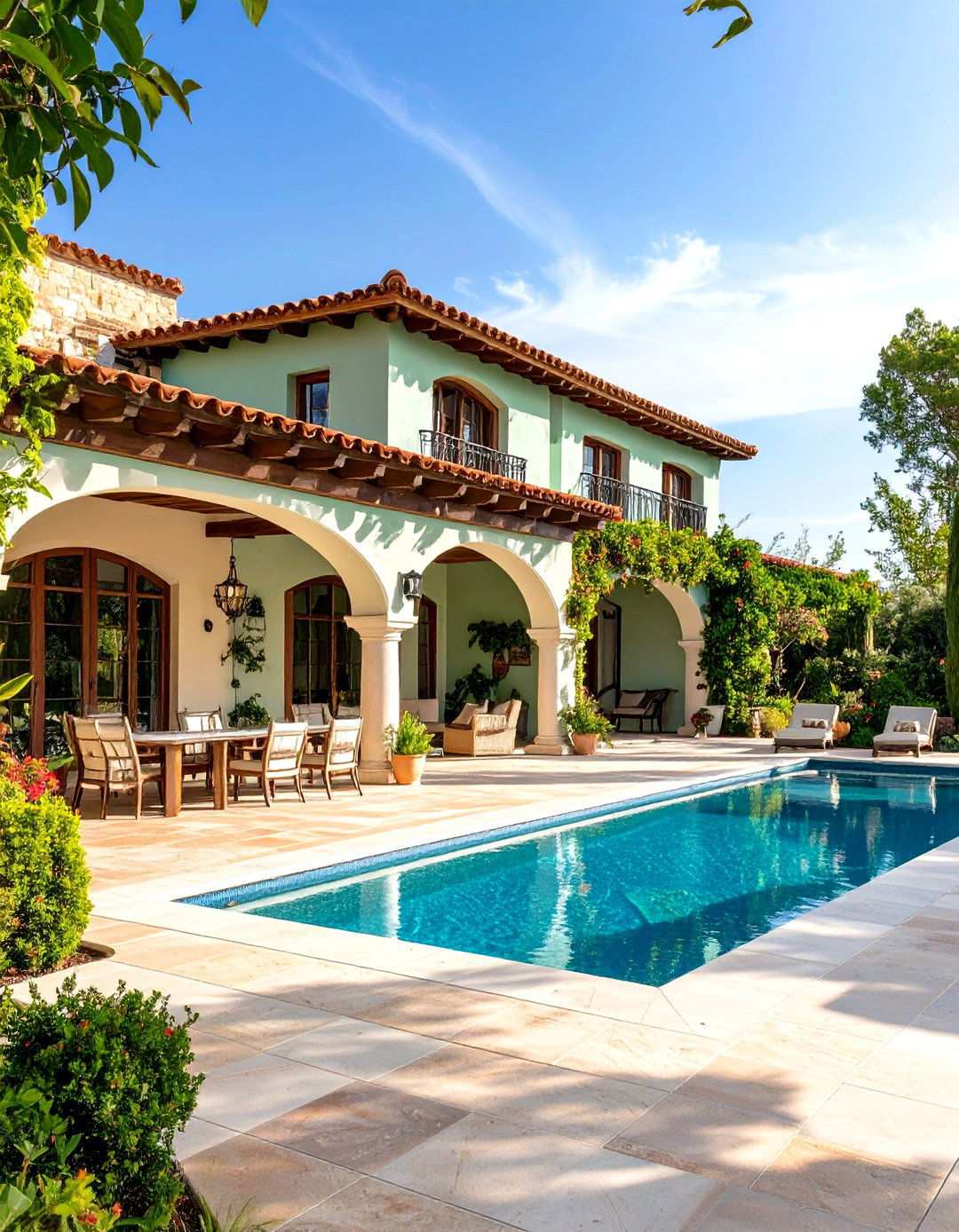Mediterranean Sage Green Villa - 24 Sage Green Painted Brick House Ideas