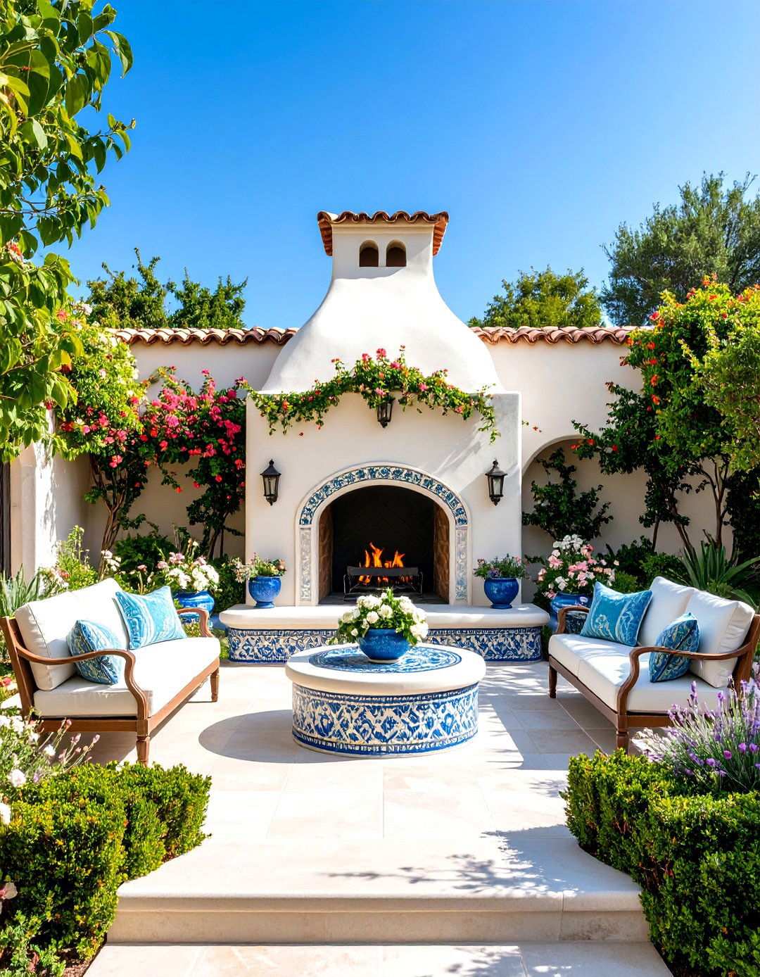 Mediterranean Stucco Fireplace Retreat - 24 Outdoor Fireplace Ideas