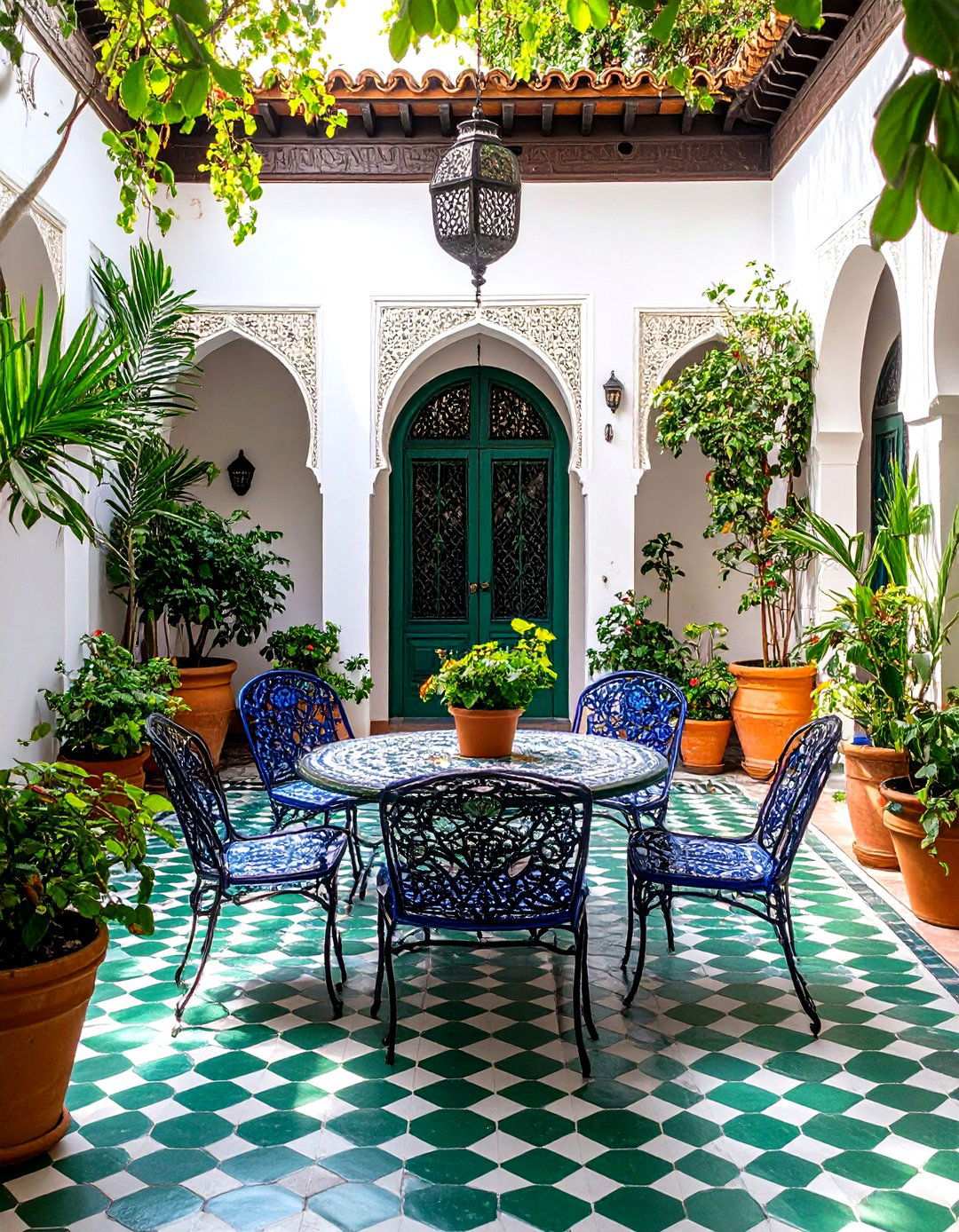 Mediterranean Style Courtyard Room with Olive Green Tiles - 24 Olive Green Room Ideas