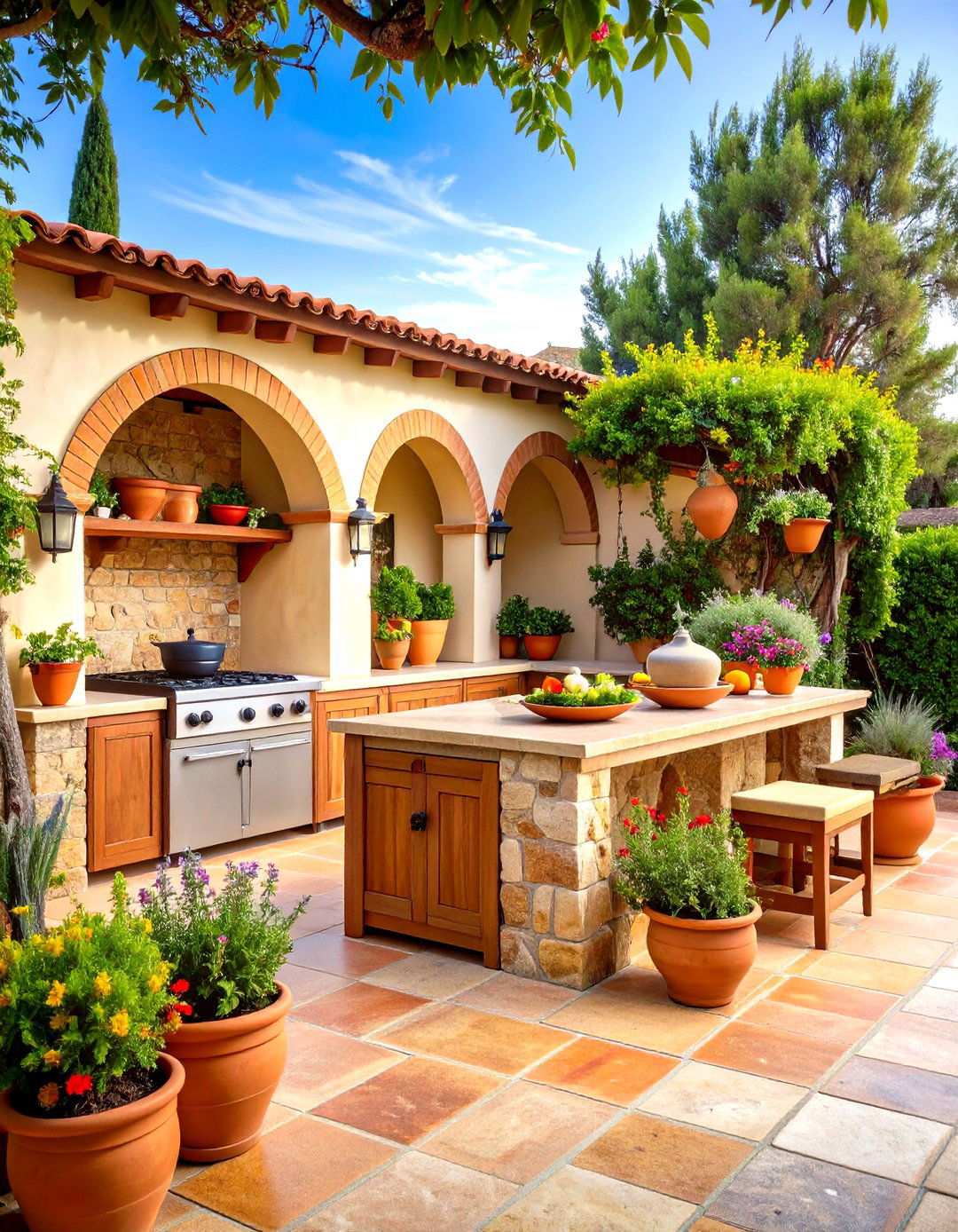 Mediterranean Style Outdoor Kitchen with Terra Cotta Elements - 24 Small Outdoor Kitchen Ideas