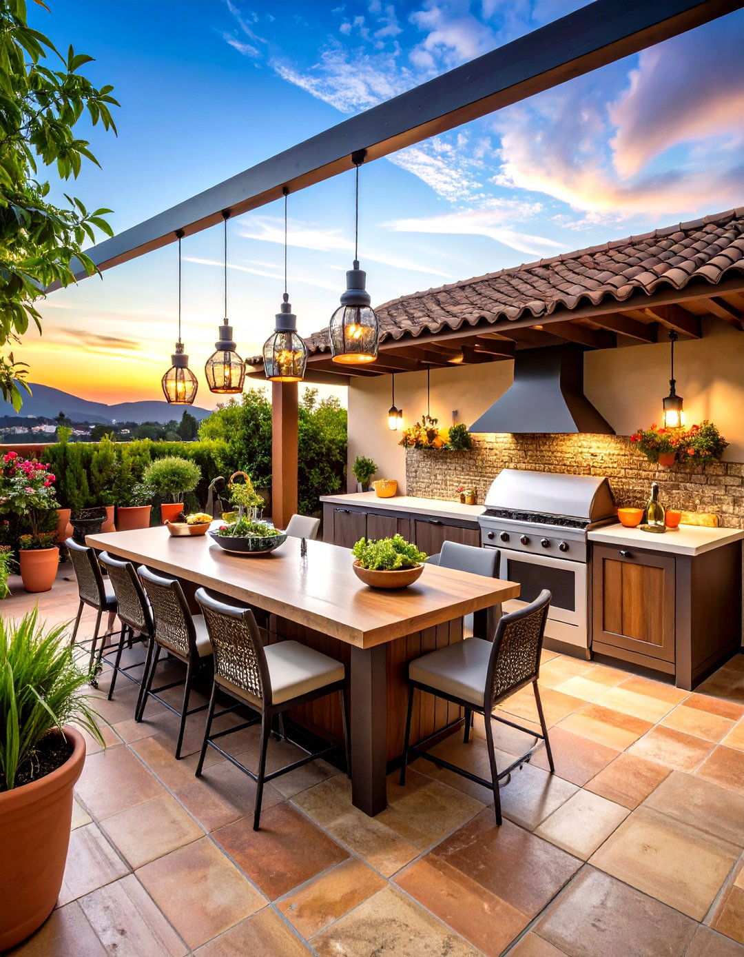 Mediterranean Style Rooftop Kitchen Space - 24 Rooftop Kitchen Ideas