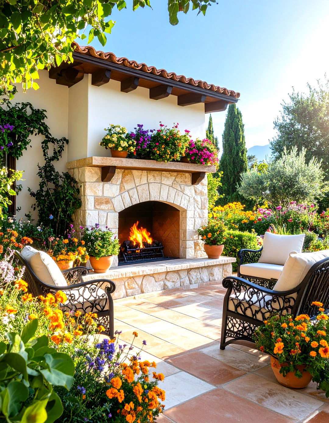 Mediterranean Style Sunroom Fireplace - 24 Sunroom With Fireplace Ideas
