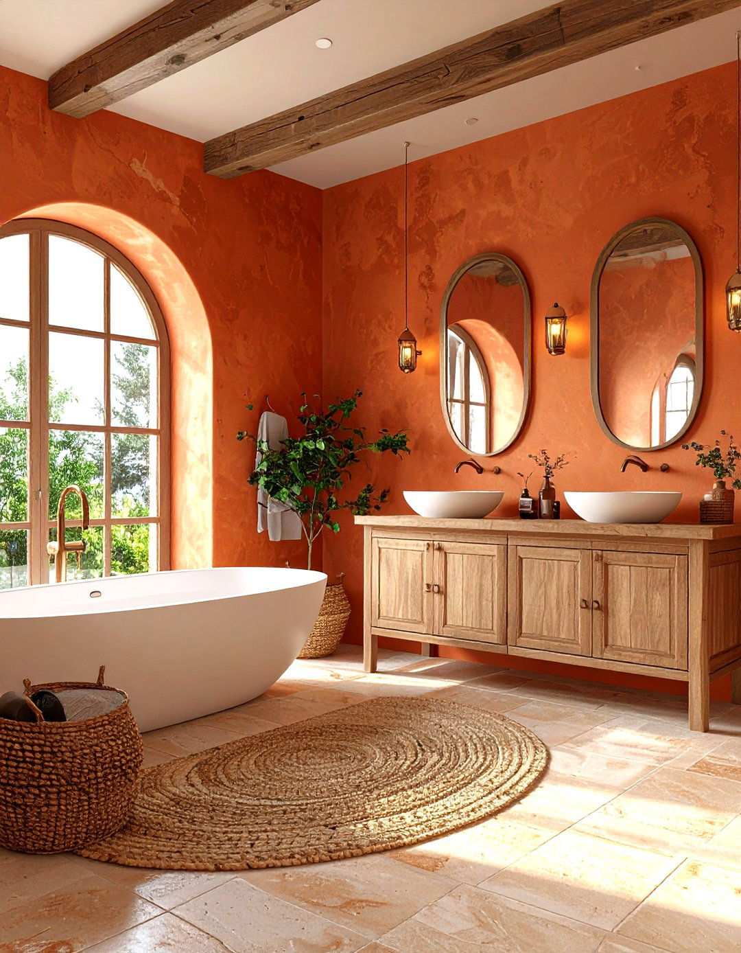 Mediterranean Terracotta Bathroom - 24 Orange Accent Wall Ideas