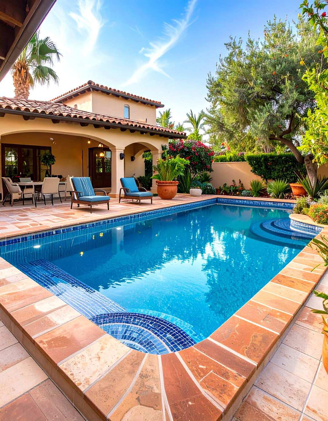 Mediterranean Tile Accent Pool - 24 Small Inground Pool Ideas