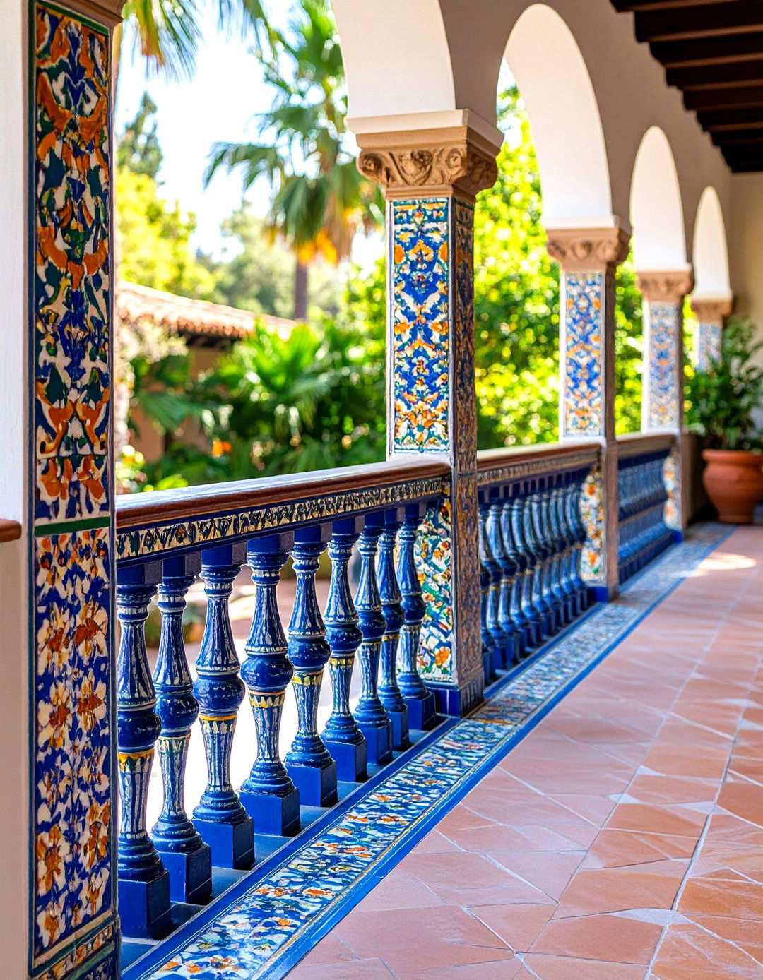 Mediterranean Tile Accent Porch Railing - 24 Porch Railing Ideas