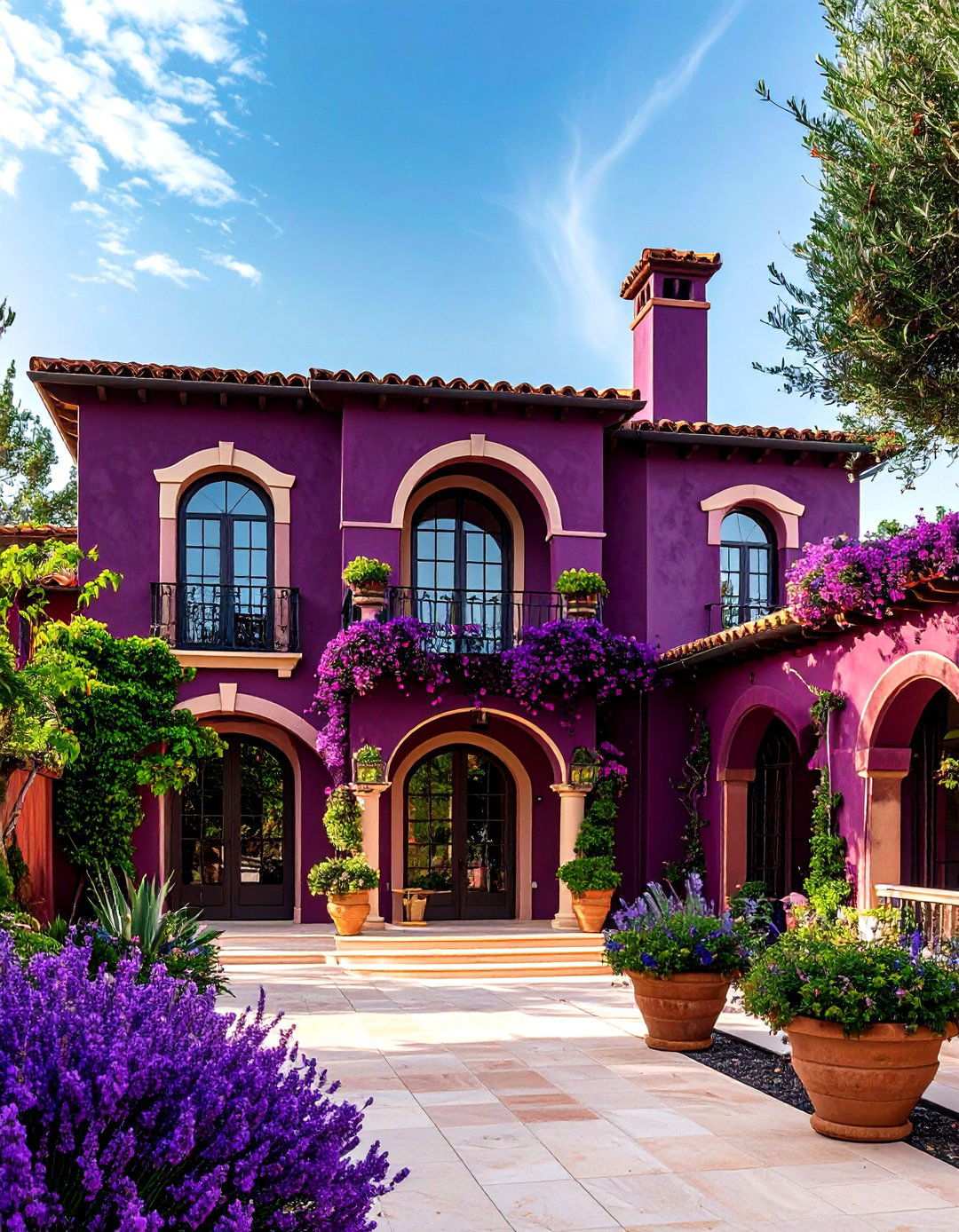 Mediterranean Villa Burgundy Purple - 24 Purple House Exterior Ideas