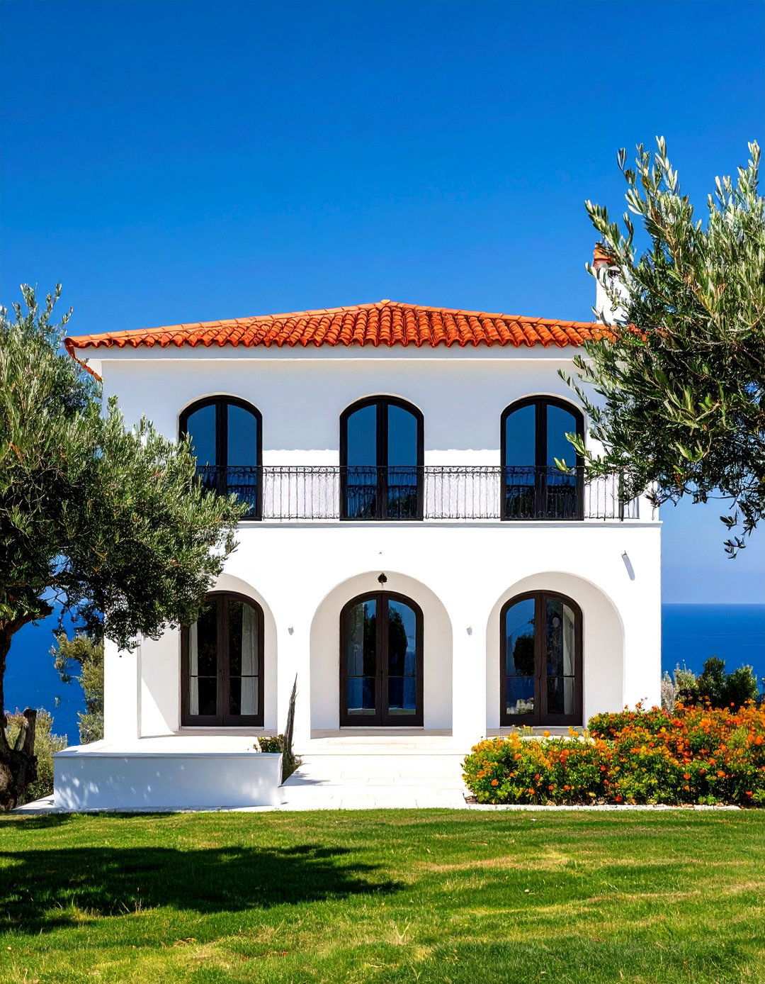 Mediterranean White Brick Villa - 24 White Brick House With Black Trim