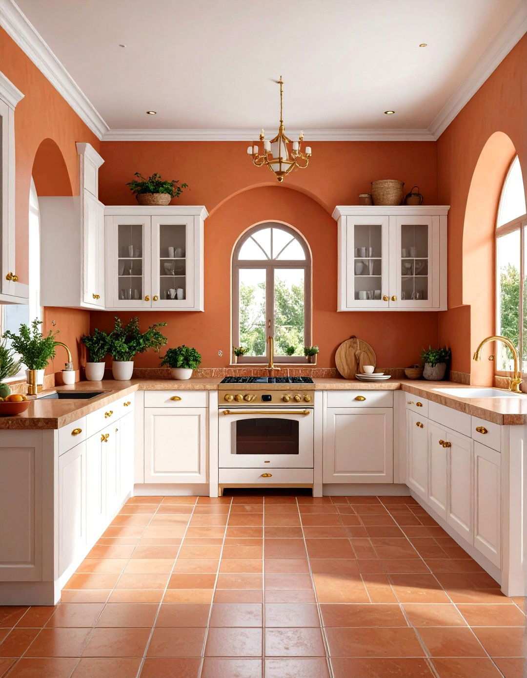 Mediterranean White Cabinets with Warm Gold Hardware - 24 White Kitchen Cabinets With Gold Hardwar
