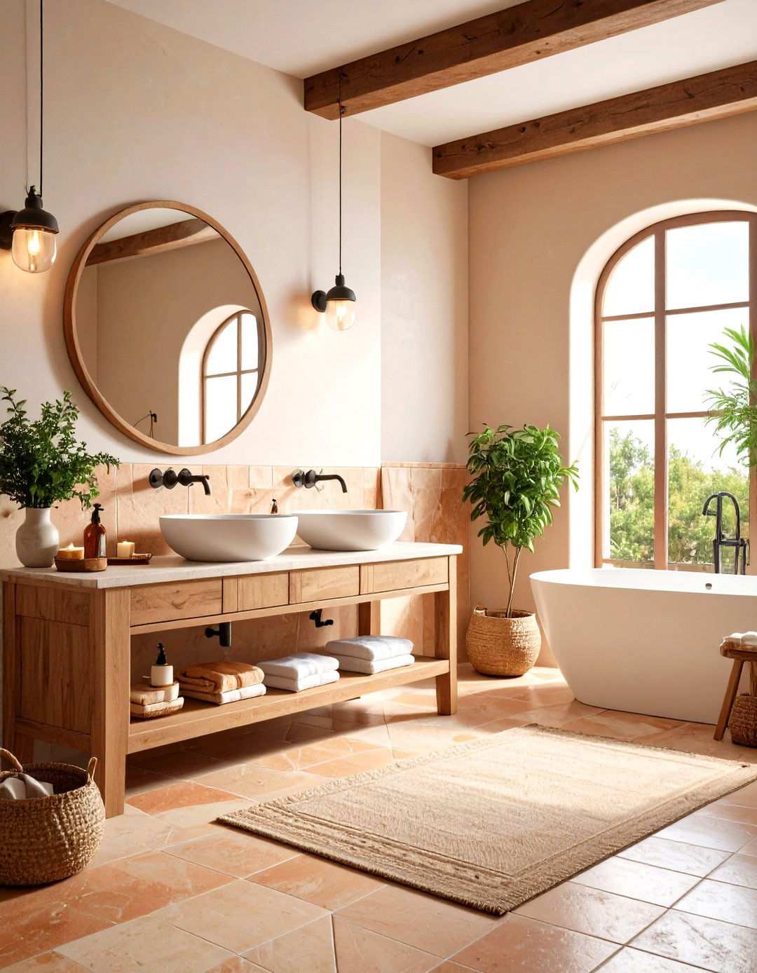 Mediterranean Windowless Bathroom with Warm Earth Tones - 24 Windowless Bathroom Ideas