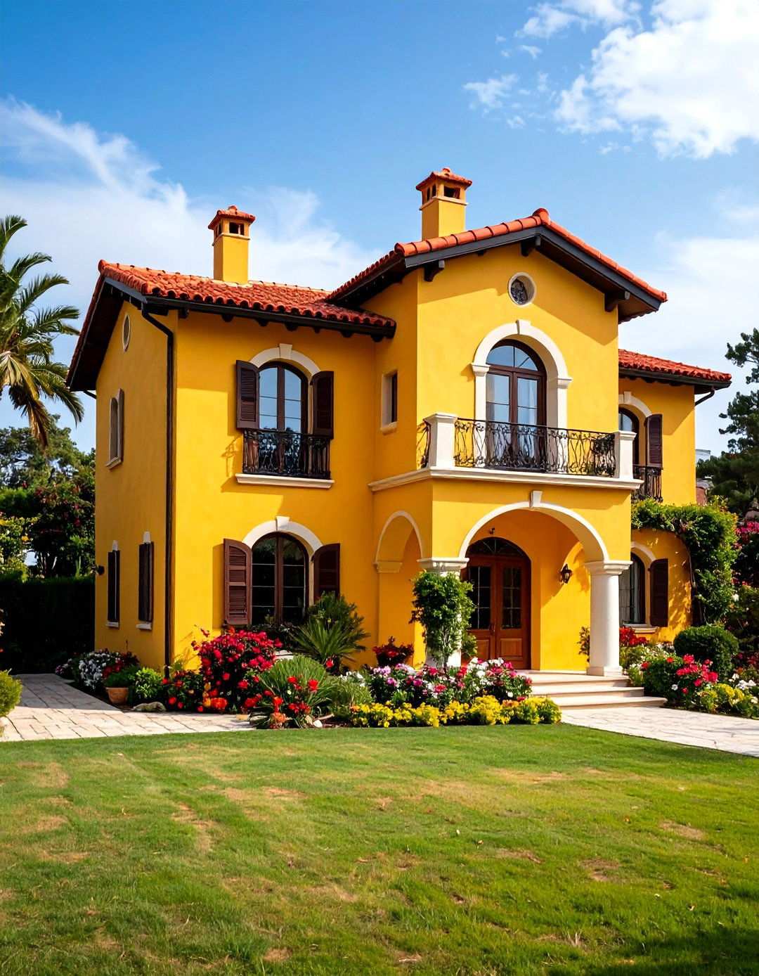 Mediterranean Yellow Villa Design - 24 Yellow Exterior Home Ideas