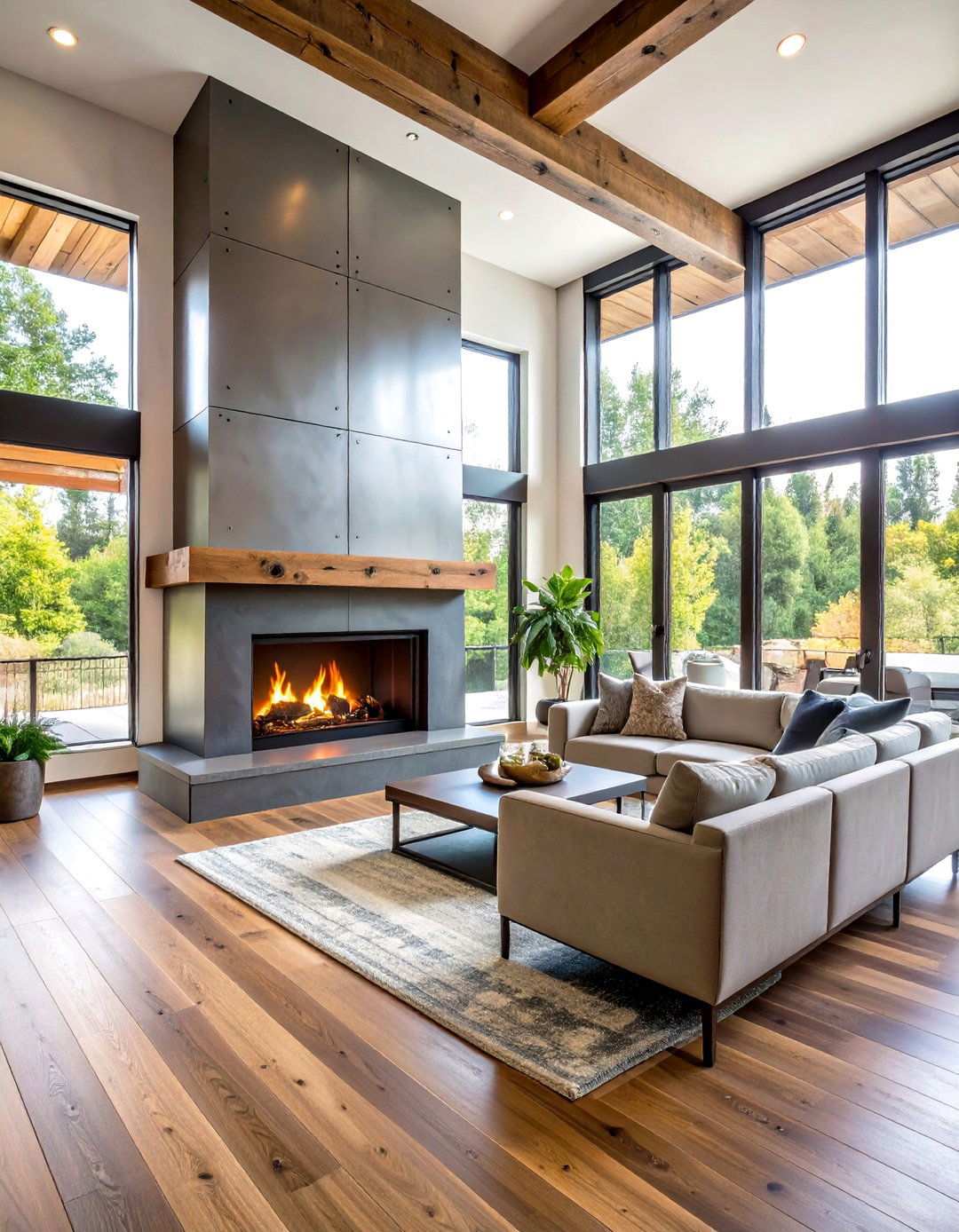 Metal Panel Industrial Chic - 24 Two-story Fireplace Ideas