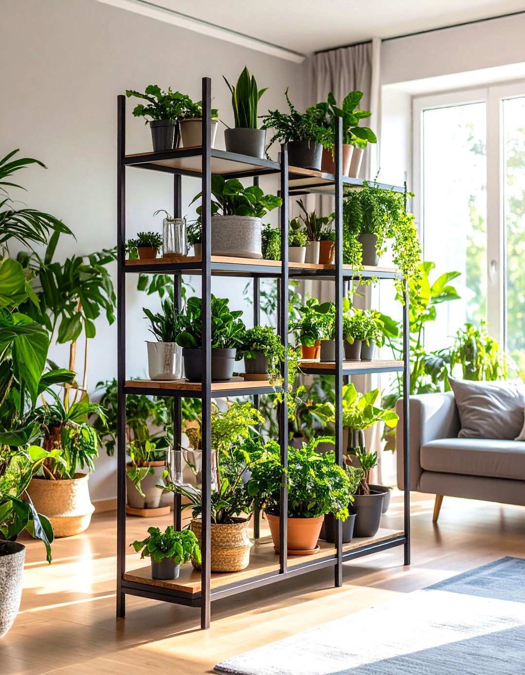 Metal Plant Stand Displays - 24 Industrial Living Room Ideas