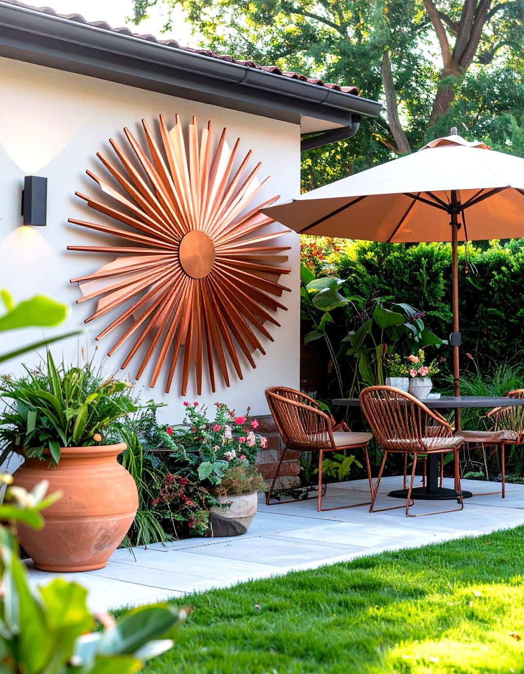 Metal Sunburst Wall Art with Weather Resistant Finish - 24 Outdoor Wall Decor Ideas