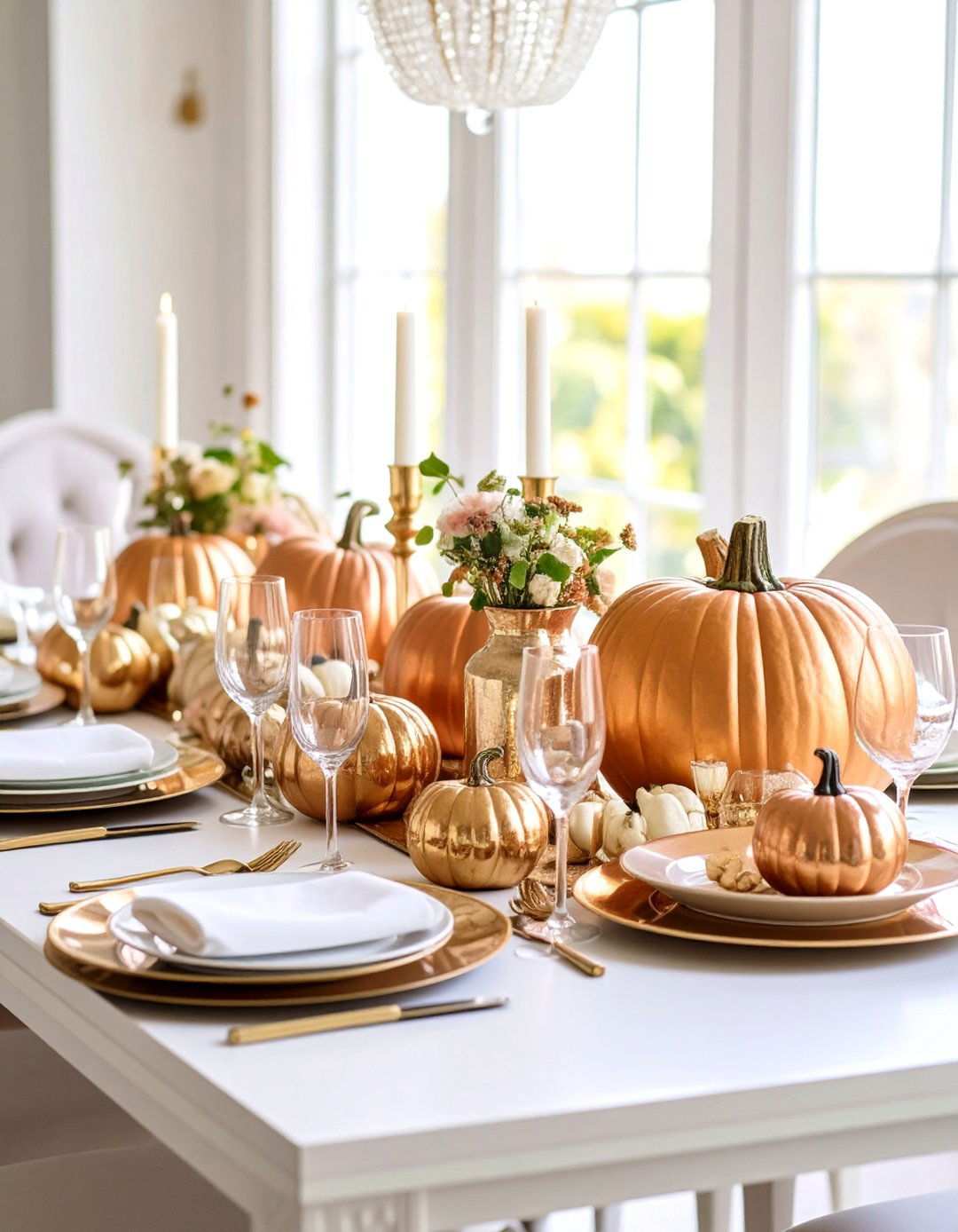 Metallic Glamour Arrangements - 24 Thanksgiving Centerpiece Ideas