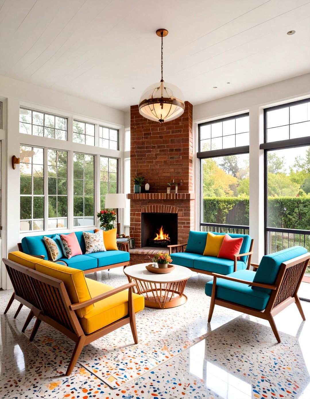 Mid Century Modern Atomic Fireplace - 24 Screened-in Porch With Fireplace Ideas
