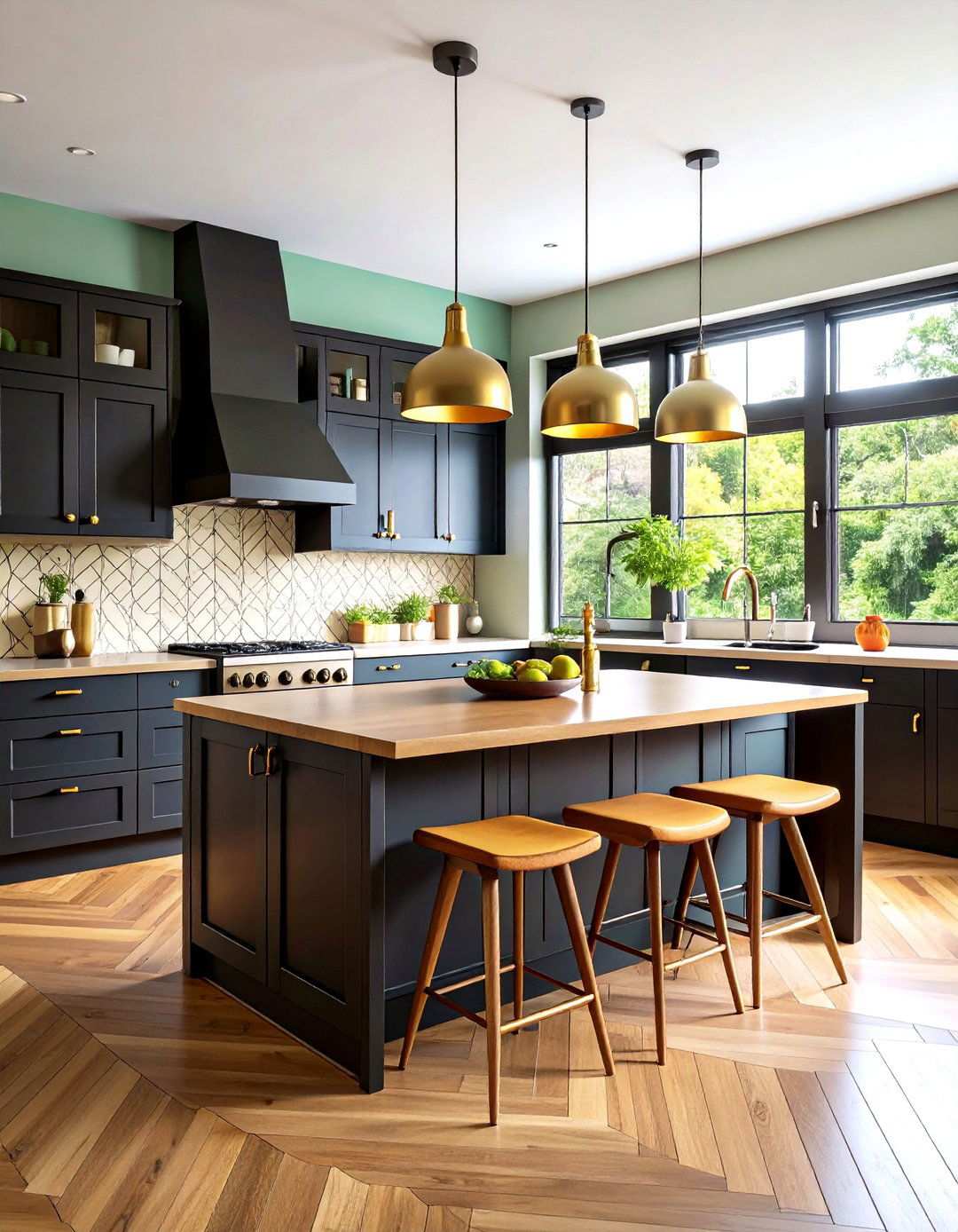 Mid Century Modern Black Cabinets with Teak Countertops - 24 Kitchen With Black Cabinets And Wood Countertops Ideas