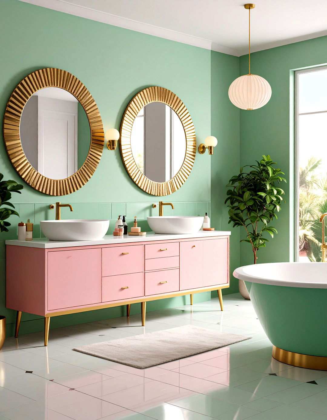 Mid Century Modern Pink and Green Revival - 24 Pink and Green Bathroom Design Ideas
