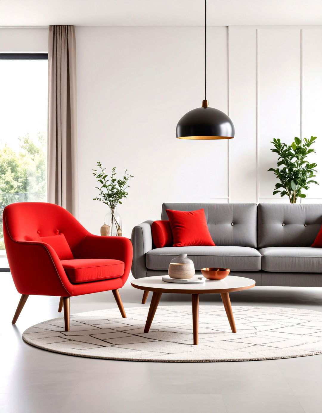 Mid Century Modern Red and Grey Lounge - 24 Red and Grey Living Room Ideas