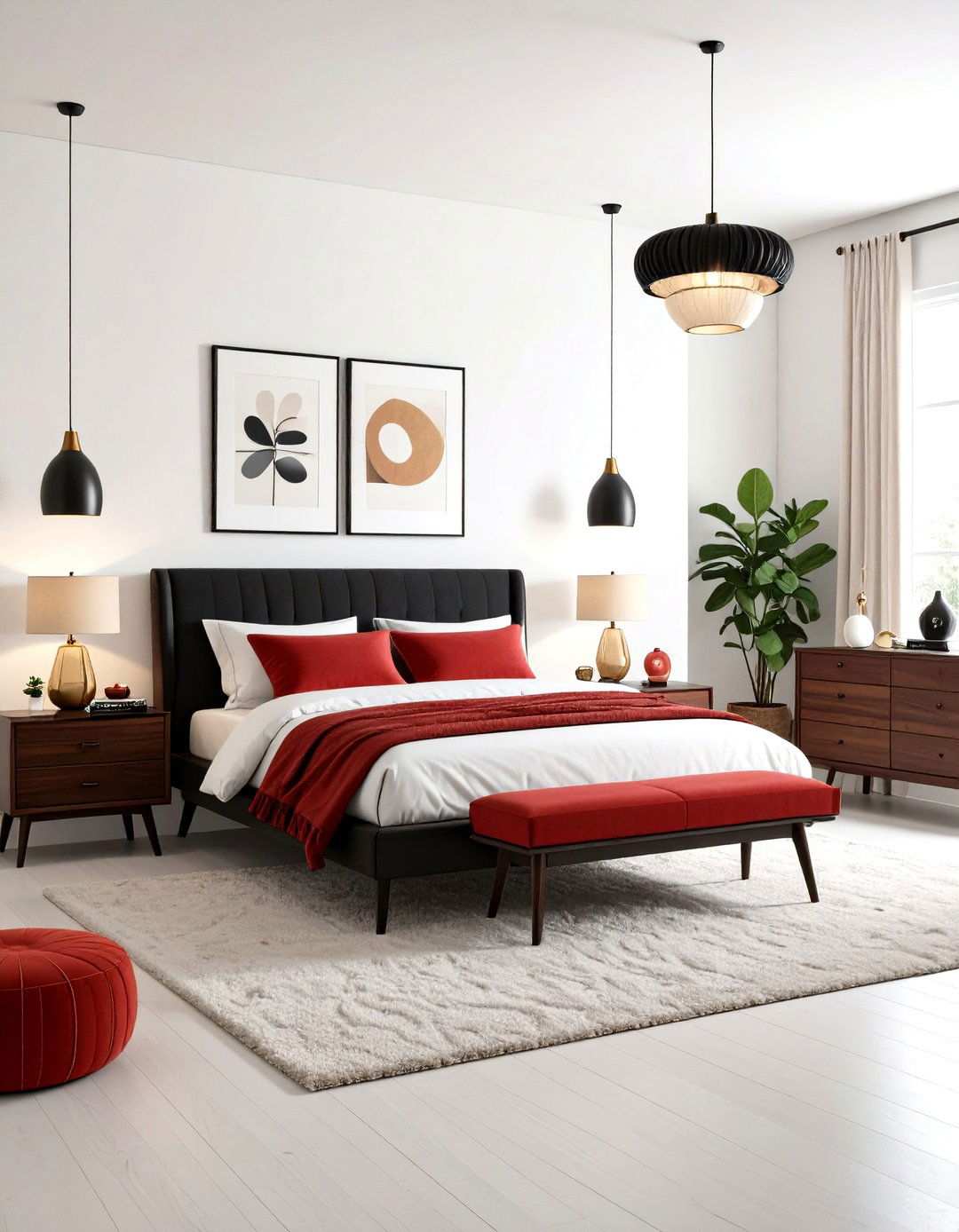 Mid Century Modern Red Black White Bedroom - 24 red black and white bedroom ideas