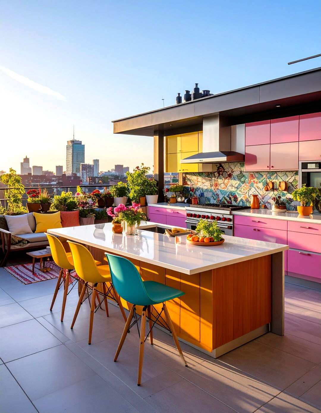 Mid Century Modern Rooftop Kitchen Area - 24 Rooftop Kitchen Ideas