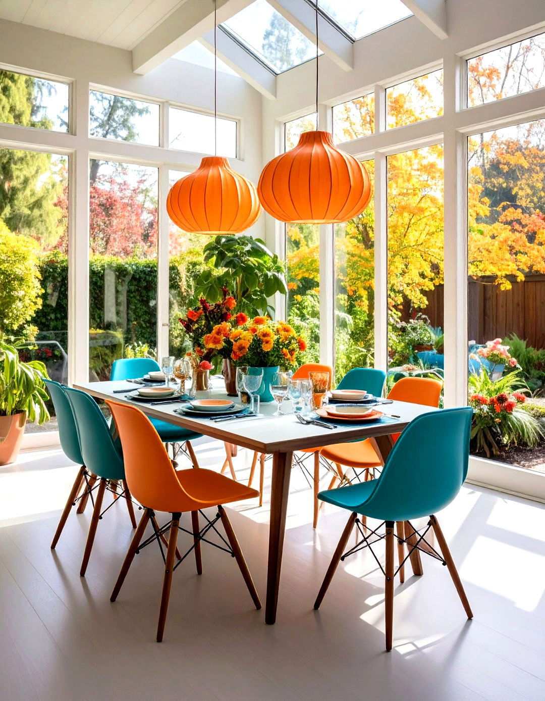 Mid Century Modern Sunroom Dining with Retro Appeal - 24 Sunroom Dining Room Ideas