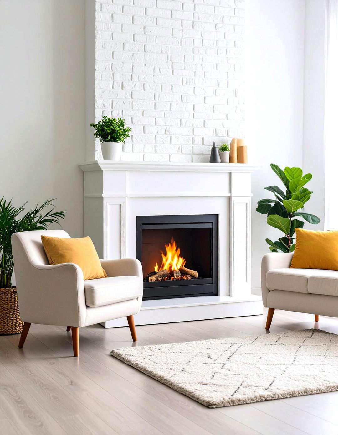 Mid Century Modern White Brick Fireplace - 24 White Brick Fireplace Ideas