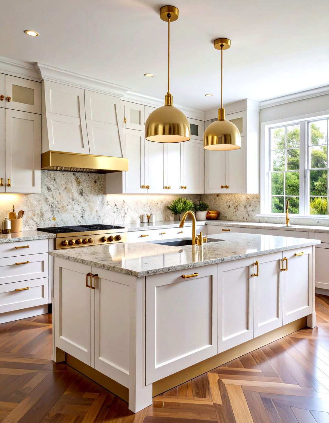 Mid Century Modern White Cabinets with Sleek Gold Hardware - 24 White Kitchen Cabinets With Gold Hardwar