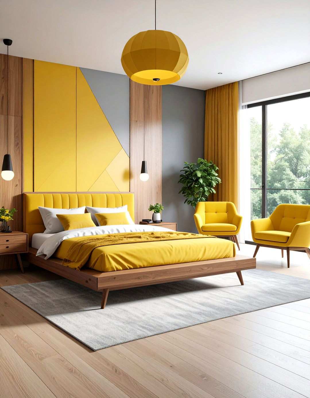 Mid Century Modern Yellow and Grey Bedroom - 24 Yellow and Grey Bedroom Ideas