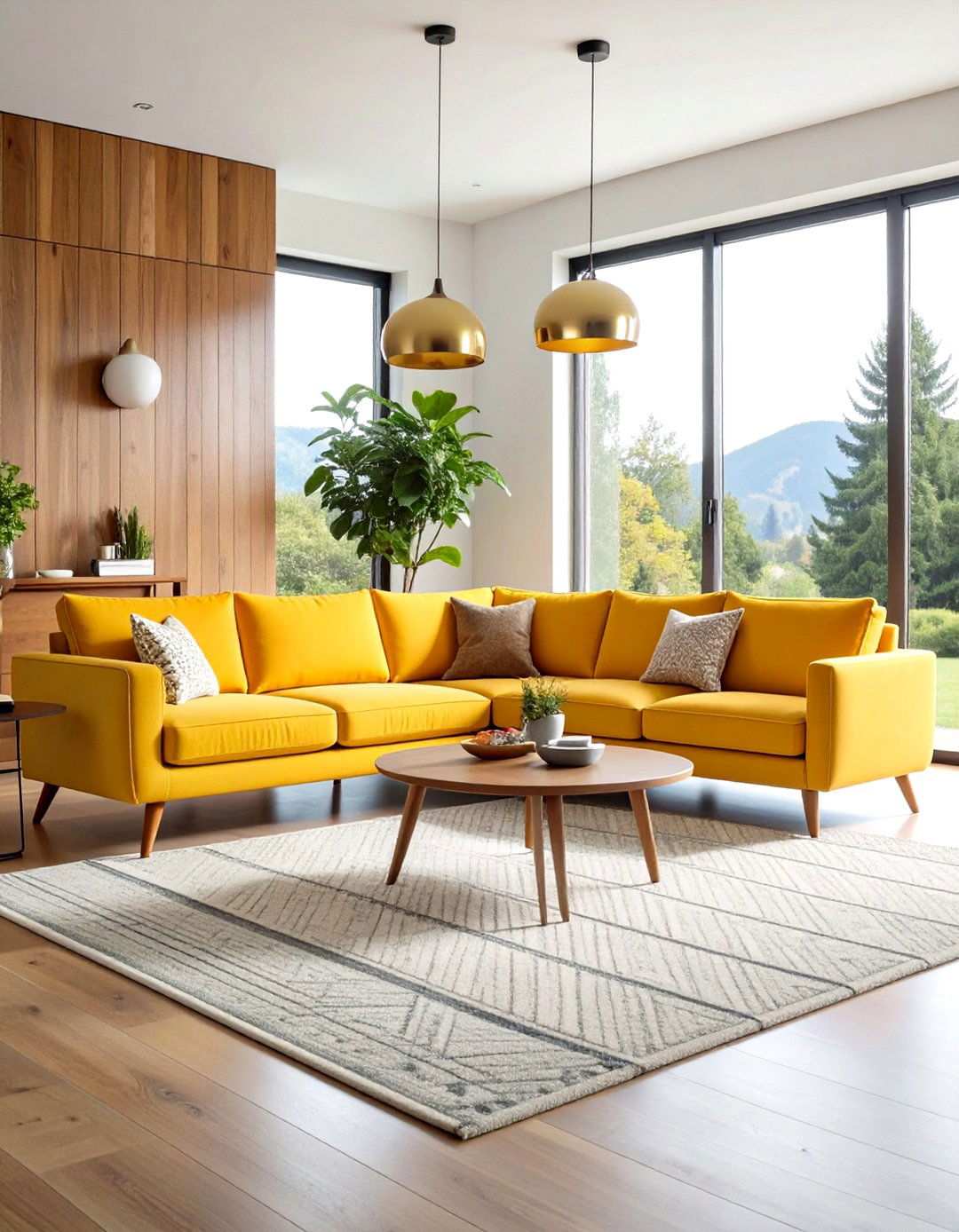 Mid Century Modern Yellow Sectional Living Room - 24 Yellow Couch Living Room Ideas