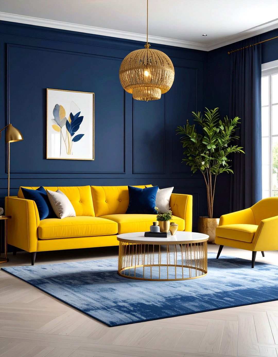 Midnight Blue and Canary Yellow Dramatic - 24 Yellow and Blue Living Room Ideas