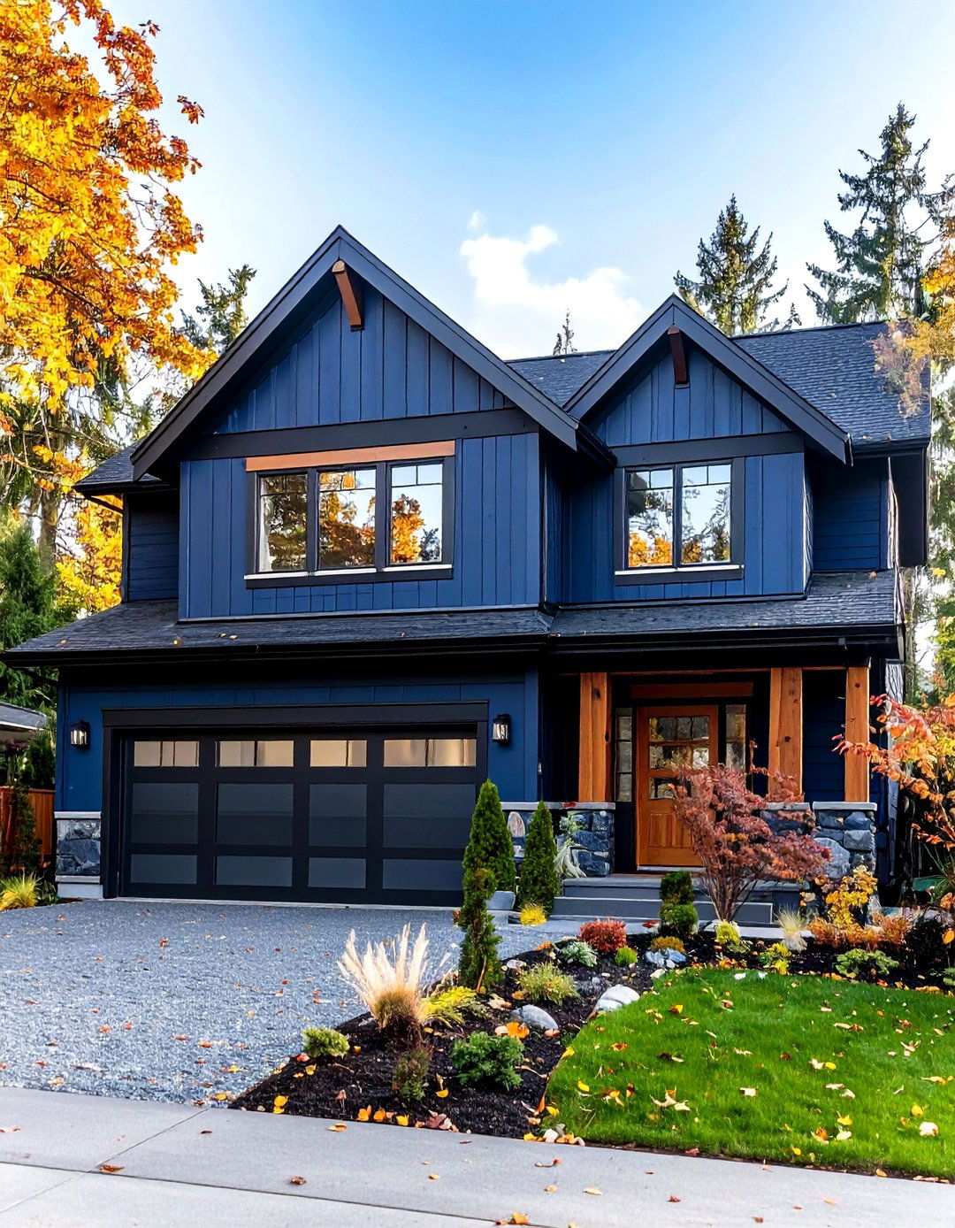Midnight Blue Cedar Warmth - 24 Paint Colors for a Modern Black House With Cedar Accents