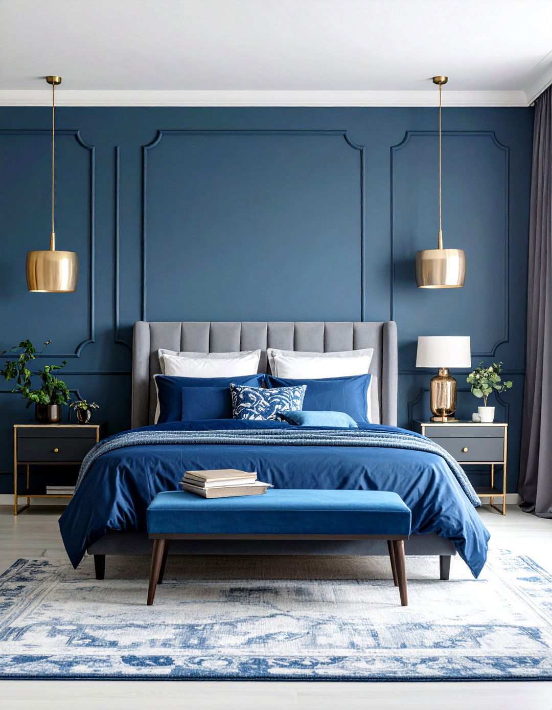 Midnight Blue Color Drenching - 24 Moody Blue Bedroom Ideas