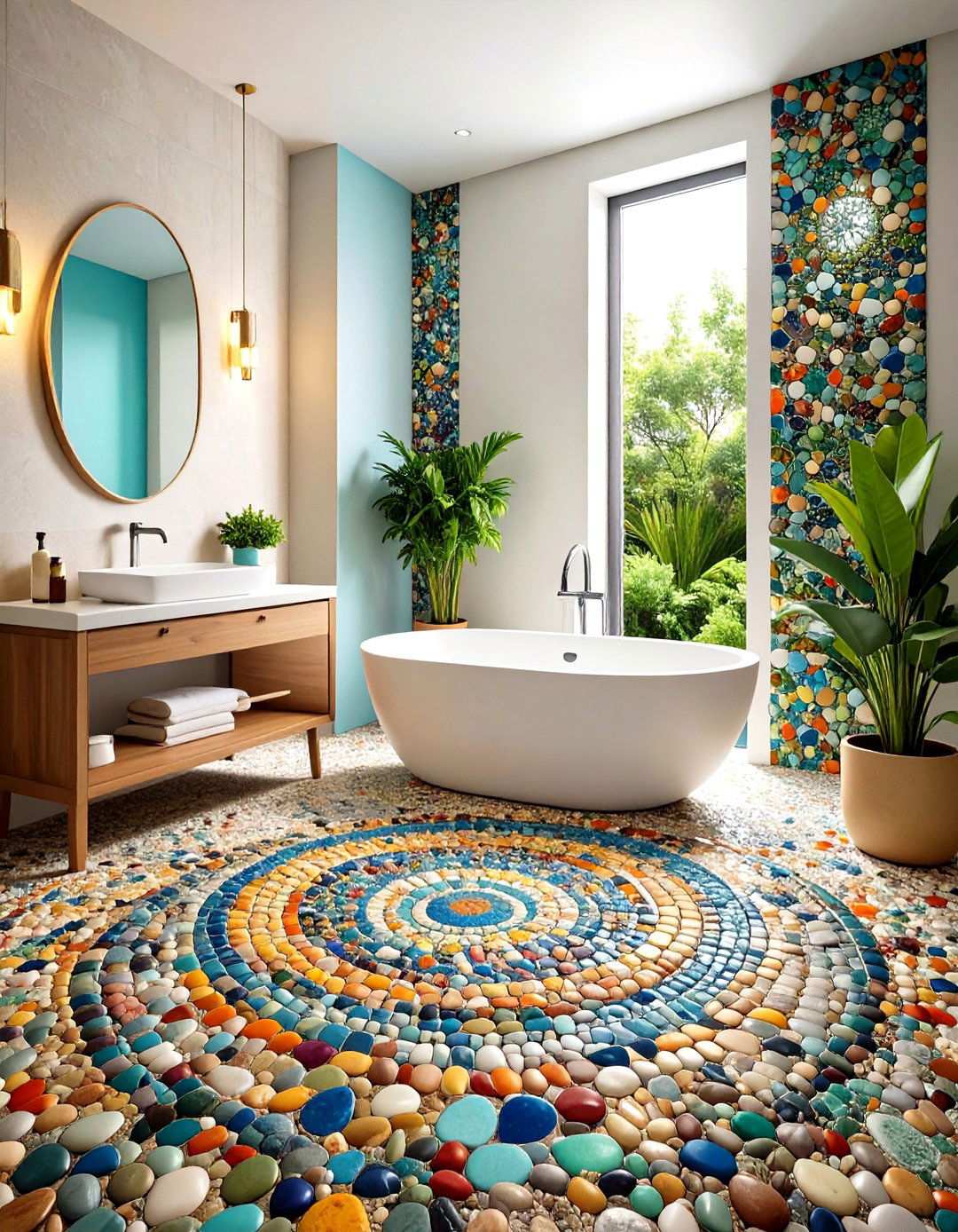 Miniature Pebble Mosaic Pattern - 24 Pebble Tile Bathroom Ideas