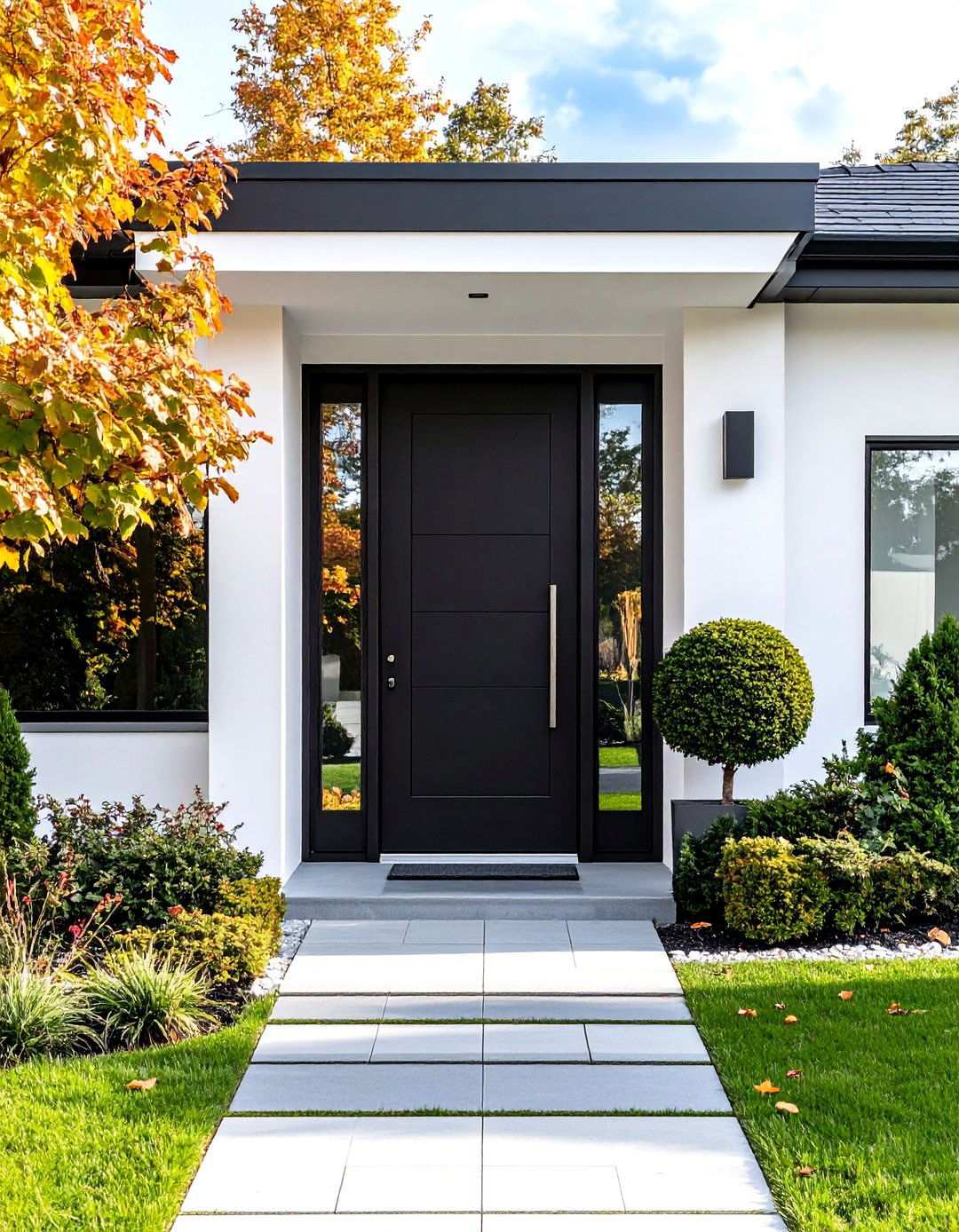Minimalist Black Slab Door - 24 White House Ideas With Black Doors