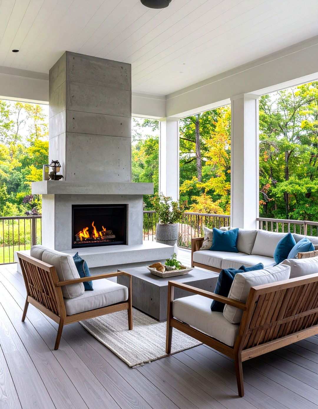Minimalist Concrete Fireplace - 24 Porch Fireplace Ideas
